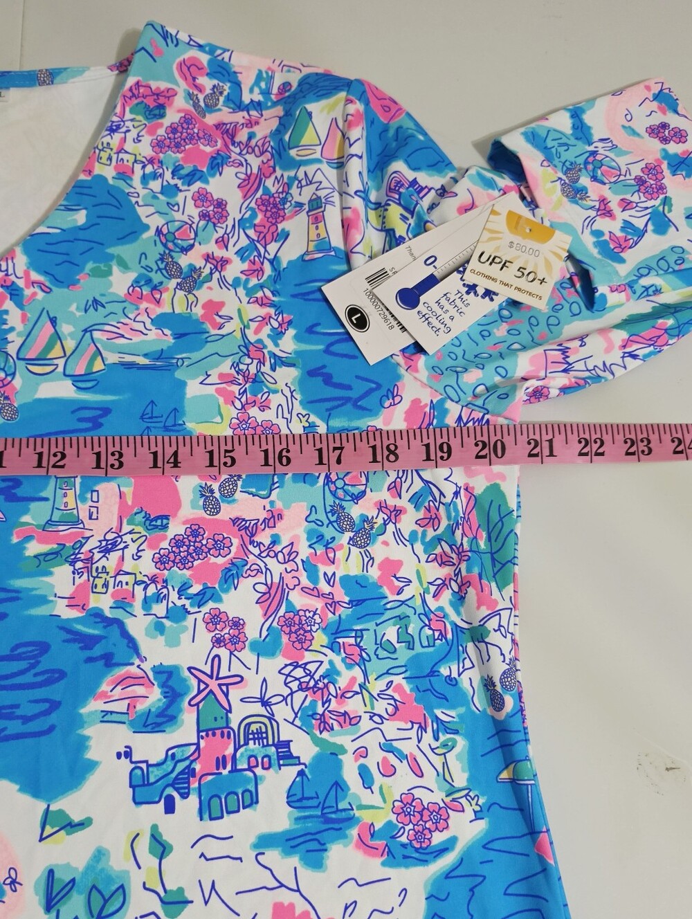 Lulu-B Women Size Large UPF 50+ Cooling Top 3/4 Sleeve V Neck Coastal Print NWT - Picture 12 of 14